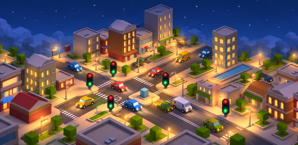 Crossroad Chaos city intersection at night
